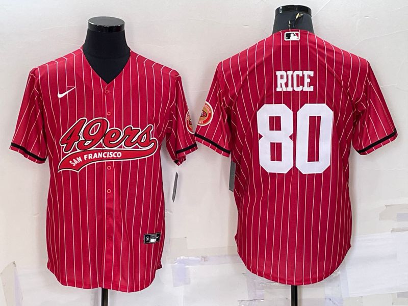 Men San Francisco 49ers #80 Rice Red stripe 2022 Nike Co branded NFL Jersey->san francisco 49ers->NFL Jersey